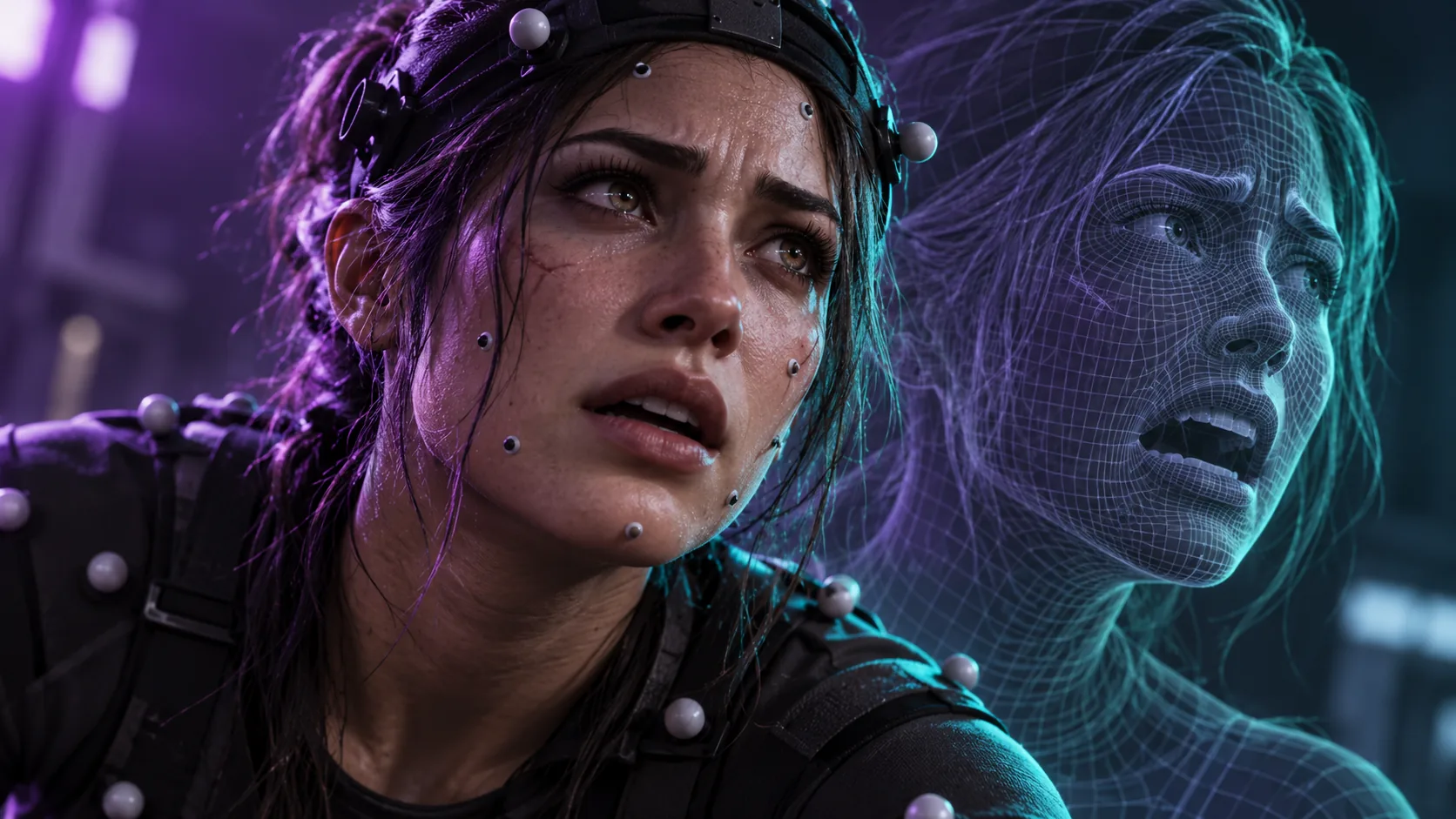 Concept artwork showing facial performance capture for a game character