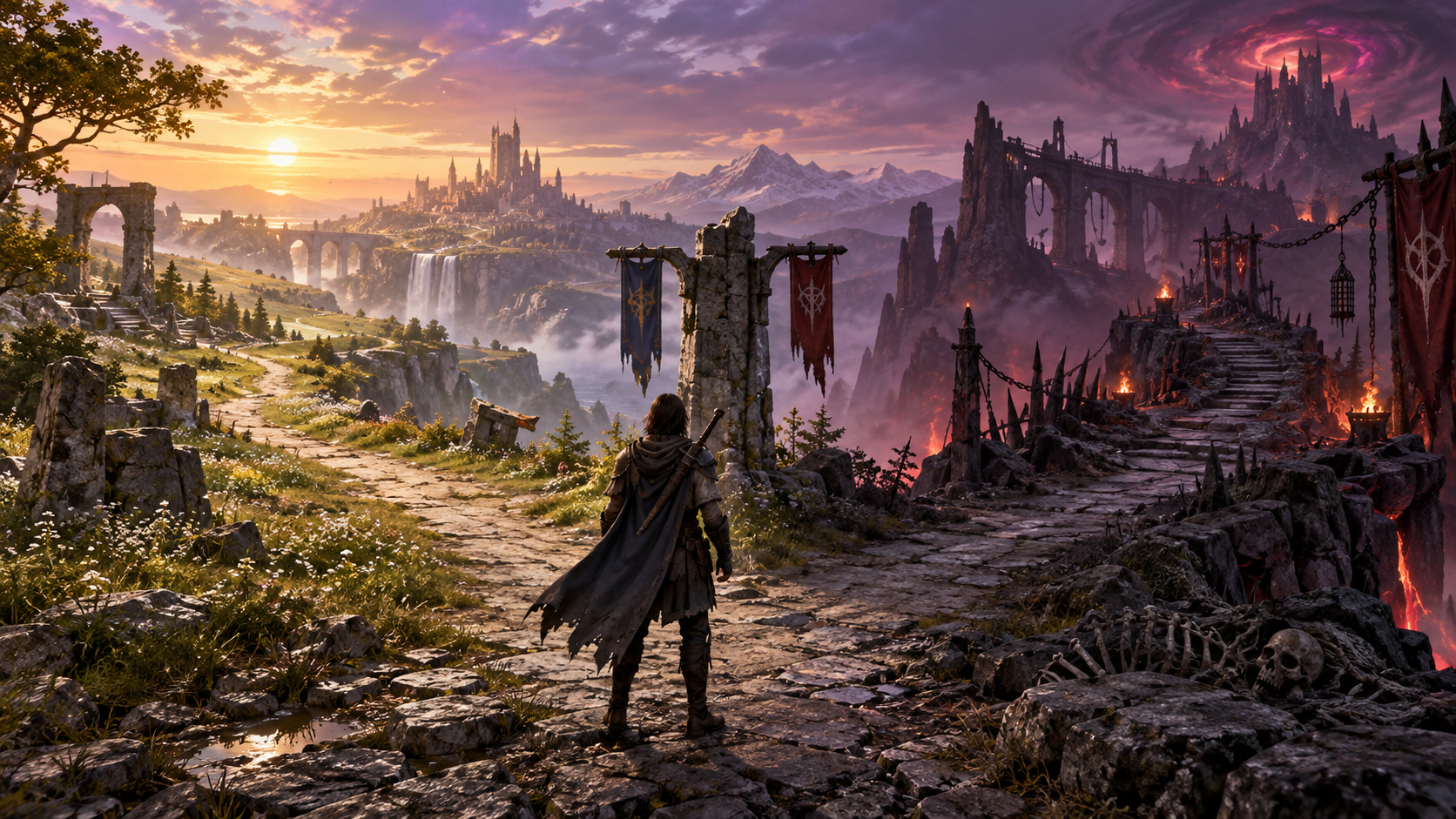 A game character facing two paths with different levels of challenge