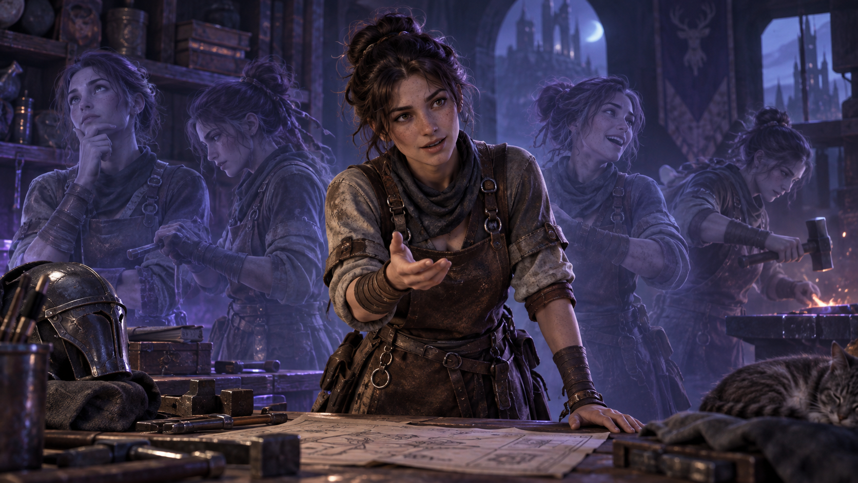 Digital game character shown in varied expressive motion poses