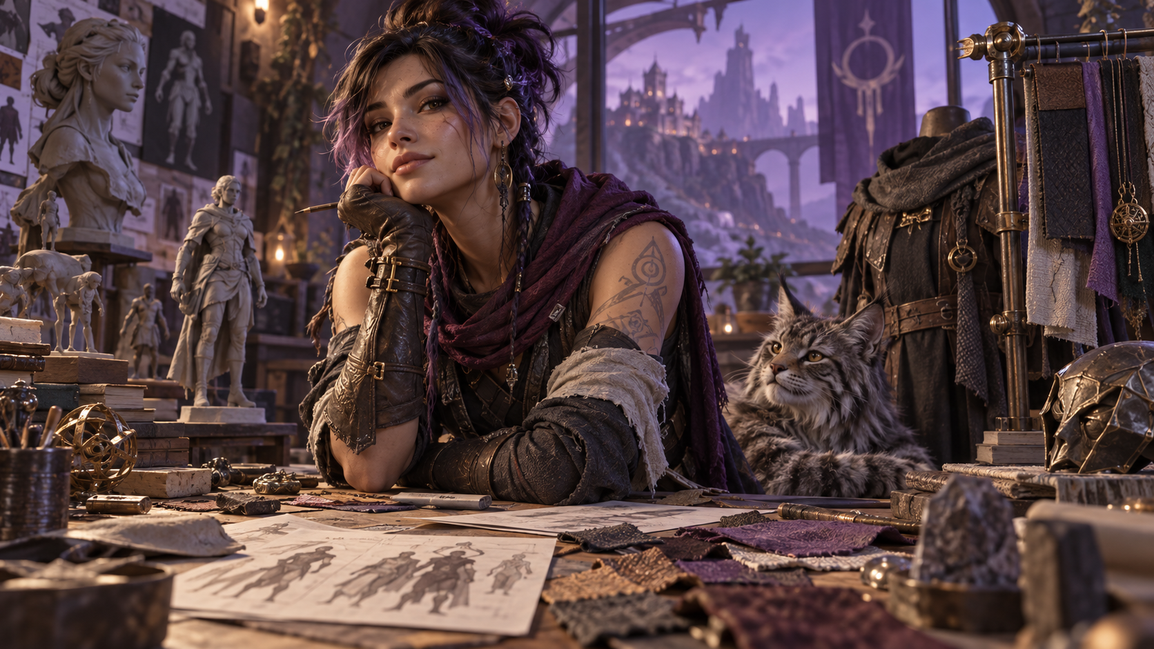 Original game protagonist developed with detailed costume and surface materials
