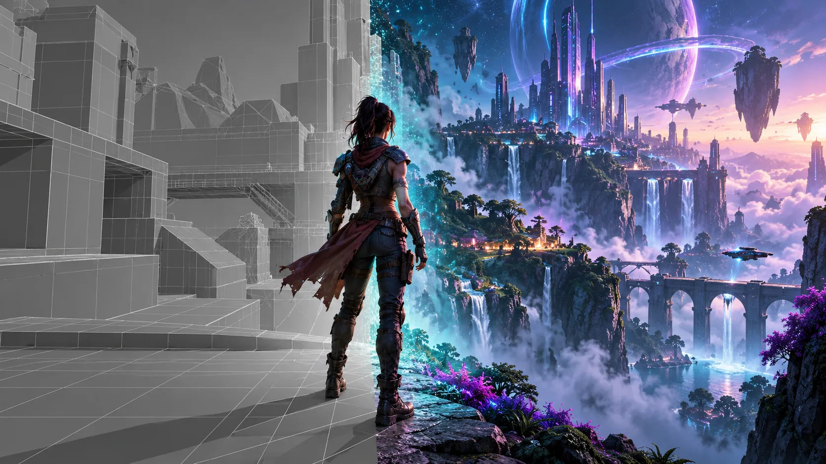 Concept artwork of a real-time game engine environment