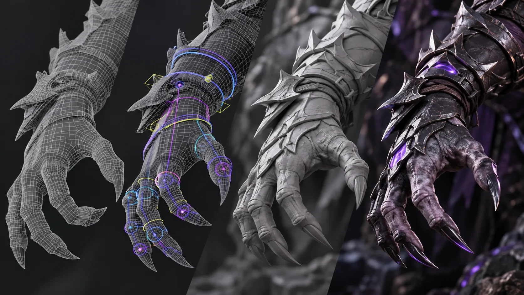 Concept artwork of a game technical-art workflow